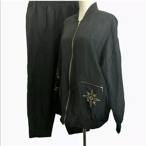 Vintage 80’s Saint Germain Black Silk Track Suit Size L